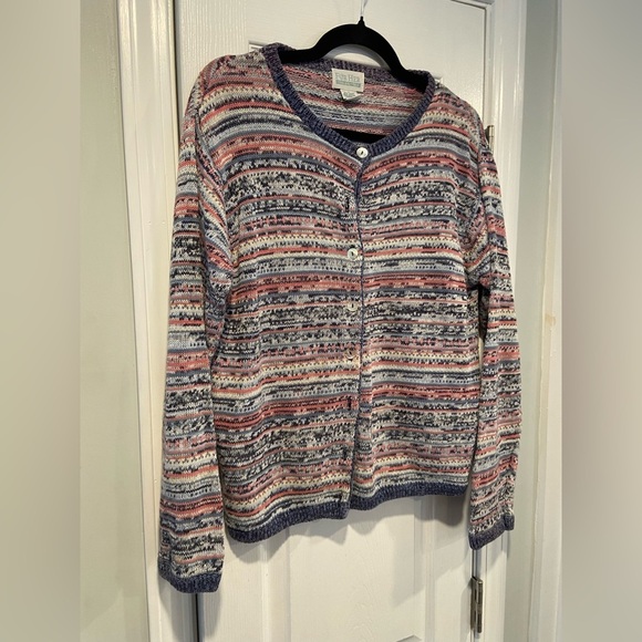 VTG For Her Van Heusen Size L Ramie Cotton Fair Isle Pearl Button Front Cardigan - Picture 3 of 13